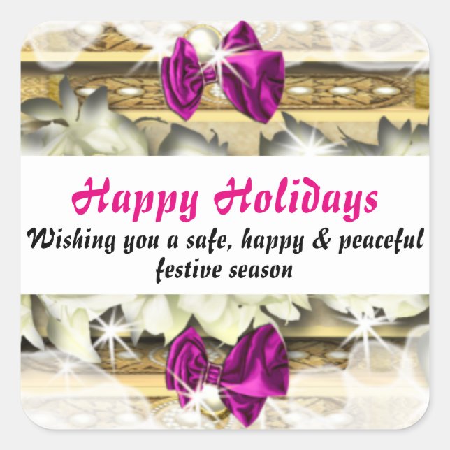 Pegatina Cuadrada Navidades vacaciones invierno nieve rosa (Anverso)