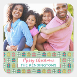 Pegatina Cuadrada Navidades Verde azulados Mint Pink Patrón foto de 