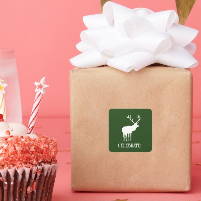 Pegatina Cuadrada Navidades verdes forestales modernos marcan el ven (Fiesta)