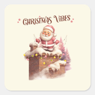 Pegatina Cuadrada Navidades Vibes Pink Santa