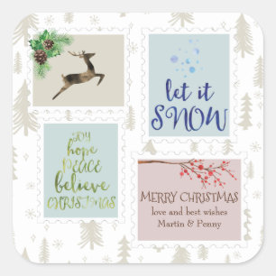 Pegatina Cuadrada Navidades Vienen Estampillas de rehenes personaliz