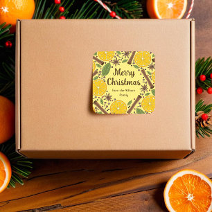 Pegatina Cuadrada Navidades vino picado amarillo brillante