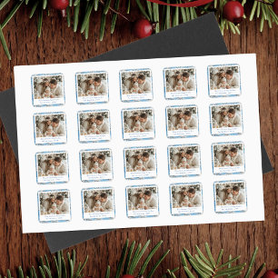 Pegatina Cuadrada Navidades Vintage Blue Snowflake