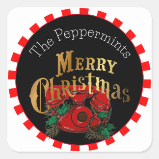 Pegatina Cuadrada Navidades Vintage Elegantes Teléfono Personalizado