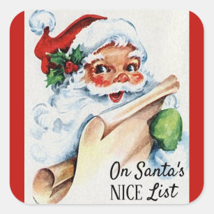 Pegatina Cuadrada Navidades Vintage Santa Claus Nice List