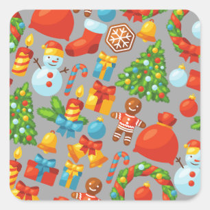 Pegatina Cuadrada Navidades Vintage Santa Claus Watercolor Holiday