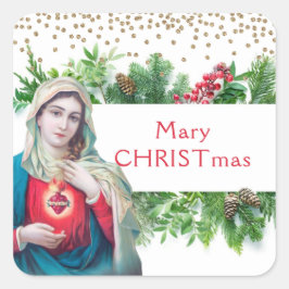 Pegatina Cuadrada Navidades Virgen Católica María Religiosa