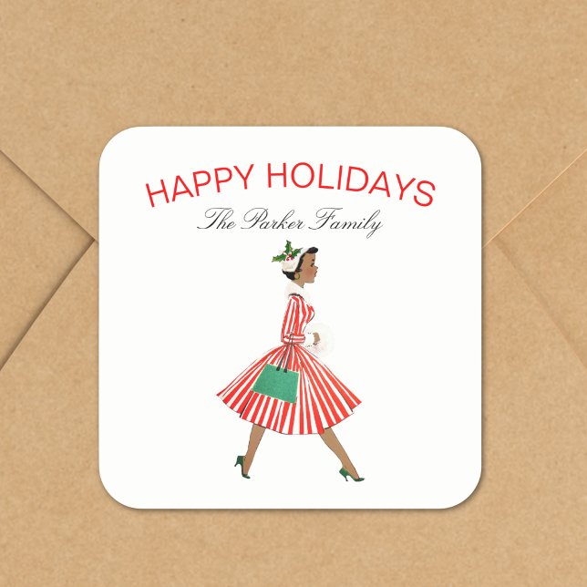 Pegatina Cuadrada Navidades vitalizan a retro mujer vestida de vesti (Subido por el creador)