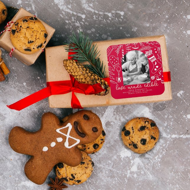 Pegatina Cuadrada Navidades vitorean la foto roja de Holiday Baking (Subido por el creador)