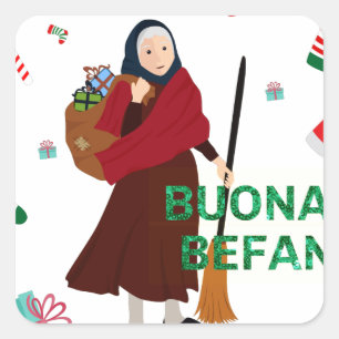 Pegatina Cuadrada navidades Witch buona Befana
