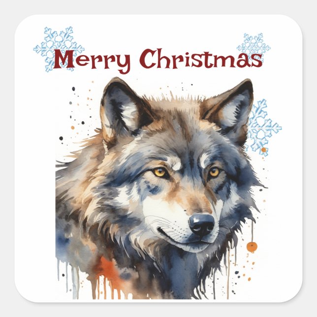 Pegatina Cuadrada Navidades Wolf Wolves Personalizar de Vida Silvest (Anverso)