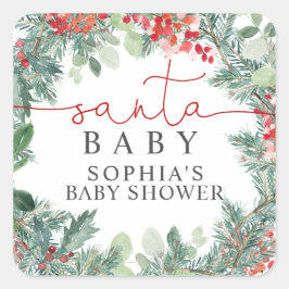 Pegatina Cuadrada Navidades Wreath Baby Shower