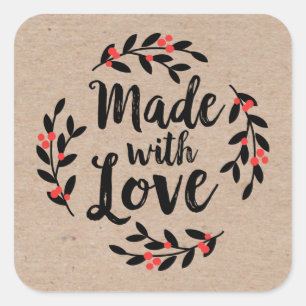 Pegatina Cuadrada Navidades Wreath Hecho Con El Papel Kraft Amor