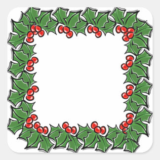Pegatina Cuadrada Navidades wreath holly hojas fresas rojas verde