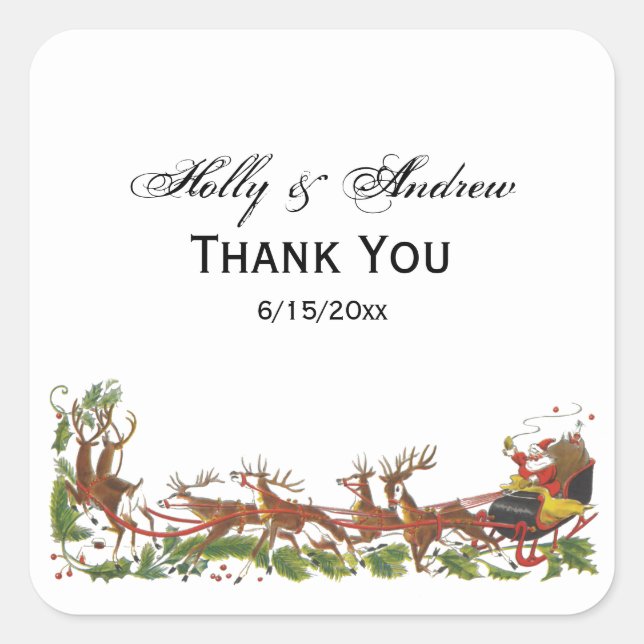 Pegatina Cuadrada Navidades Xmas Santa Sleigh Reindeer Border (Anverso)