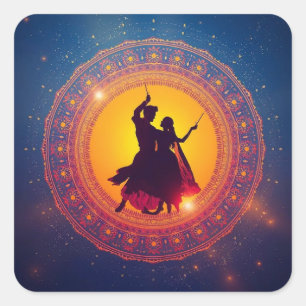 Pegatina Cuadrada Navratri - Festival de la Devoción y la Danza
