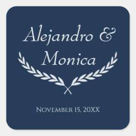 Pegatina Cuadrada Navy Blue and Silver Square Wedding Envelope Seal