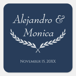 Pegatina Cuadrada Navy Blue and Silver Square Wedding Envelope Seal