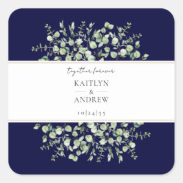 Pegatina Cuadrada Navy Blue Eucalyptus Together Forever Boda