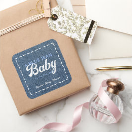 Pegatina Cuadrada Navy Blue Jean Baby Boy Baby Shower
