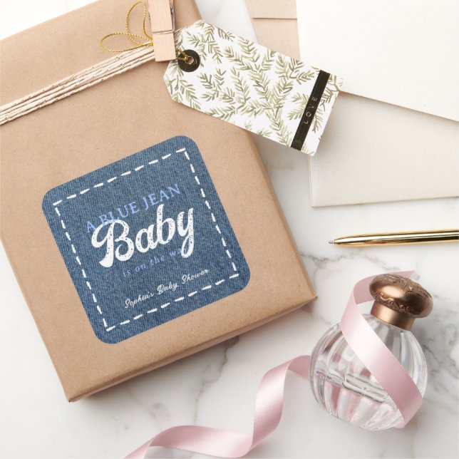 Pegatina Cuadrada Navy Blue Jean Baby Boy Baby Shower (Regalar)