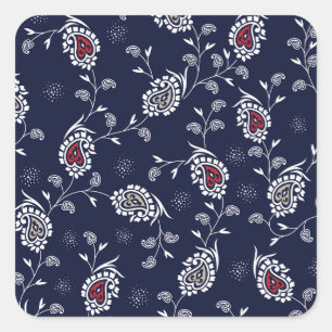 Pegatina Cuadrada Navy Paisley: Diseño de Patrones Elegantes.
