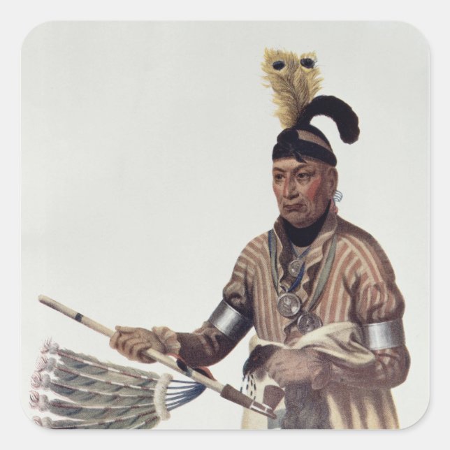 Pegatina Cuadrada Naw-Kaw o 'Wood', un jefe de Winnebago (Anverso)