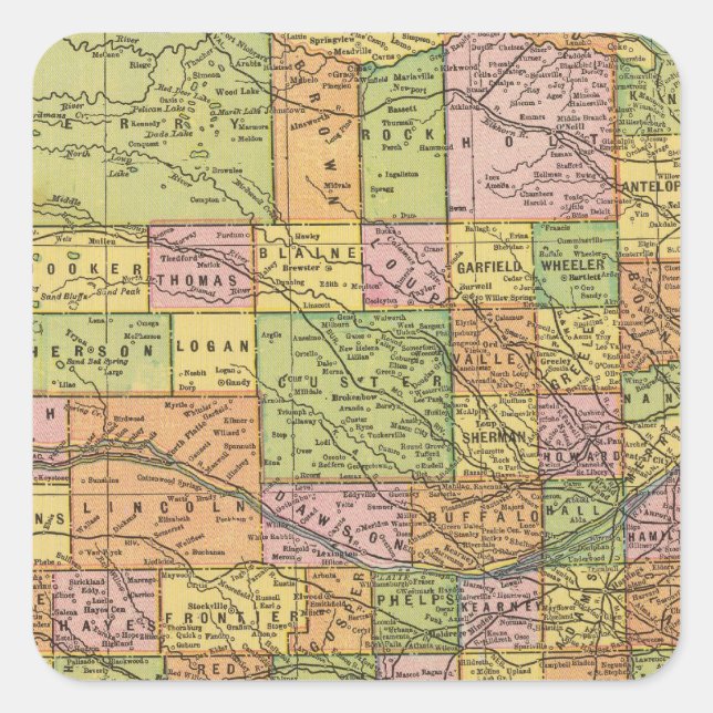 Pegatina Cuadrada Nebraska 2 (Anverso)