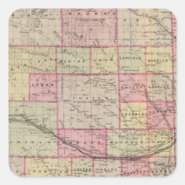 Pegatina Cuadrada Nebraska 3 (Anverso)