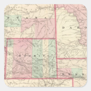 Pegatina Cuadrada Nebraska, Dakota, Idaho, Montana y Wyoming