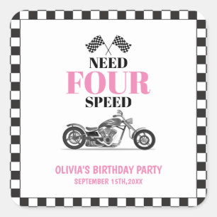 Pegatina Cuadrada Necesita una bicicleta pesada rosa de cuatro veloc