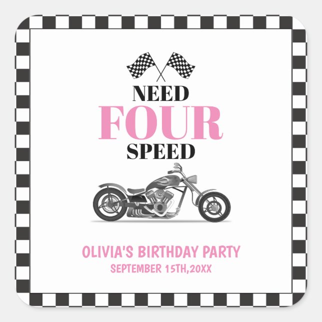 Pegatina Cuadrada Necesita una bicicleta pesada rosa de cuatro veloc (Anverso)