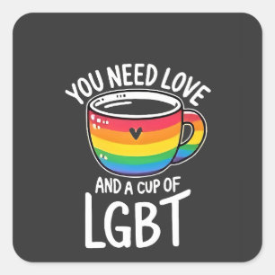 Pegatina Cuadrada Necesitas amor y una Copa del Orgullo LGBT 2025