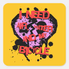 Pegatina Cuadrada Necesito Aire, Agua Y Mi Bicicleta