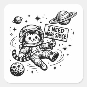 Pegatina Cuadrada Necesito Más Espacio Gato Astronauta Divertido