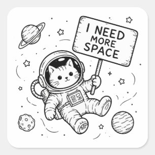 Pegatina Cuadrada Necesito Más Espacio Gato Astronauta Divertido