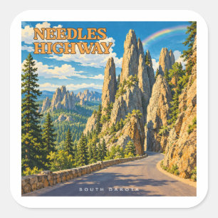 Pegatina Cuadrada Needles Highway South Dakota Arcoiris