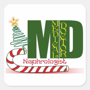 Pegatina Cuadrada Nefrología MERRY CHRISTMAS MÉDICA