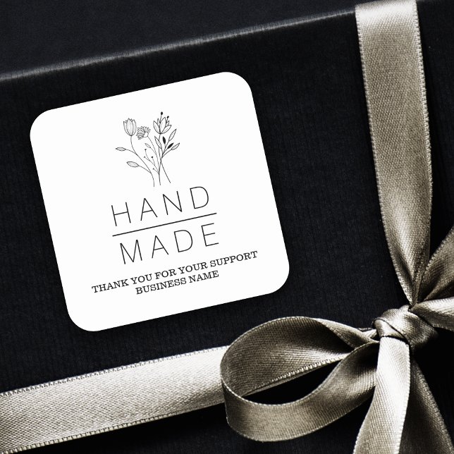 Pegatina Cuadrada Negocio botánico Minimalista hecho a mano (Subido por el creador)