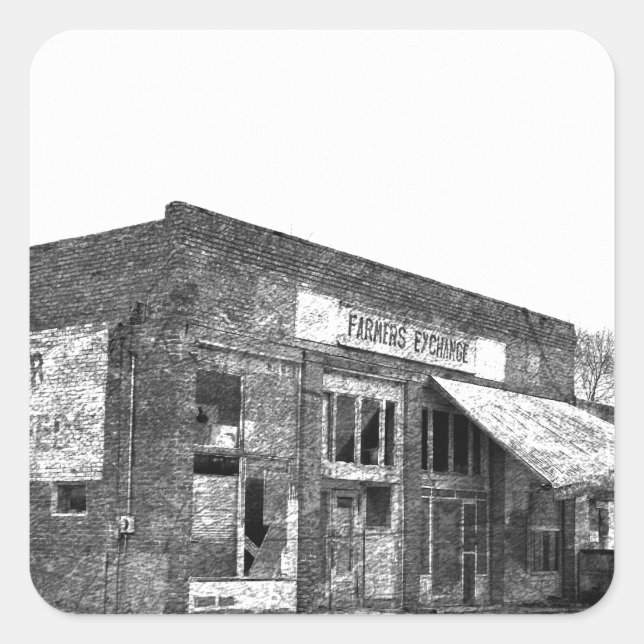 Pegatina Cuadrada Negocio de agricultores abandonados en blanco y ne (Anverso)