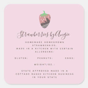 Pegatina Cuadrada Negocio de alimentos con fresa de chocolate