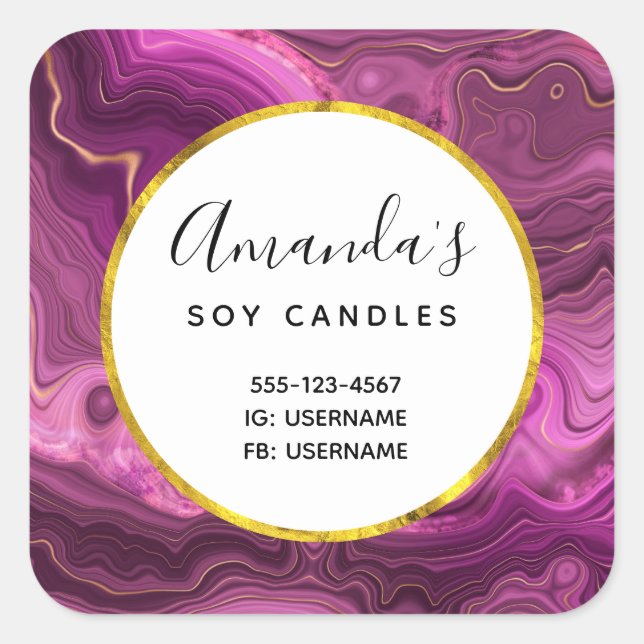 Pegatina Cuadrada Negocio De Ametismo Púrpura Y Amortización Del Oro (Anverso)