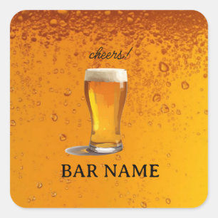 Pegatina Cuadrada Negocio de bar de cerveza logotipo tienda vintage