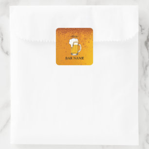 Pegatina Cuadrada Negocio de bar de cerveza tienda de logotipos vint