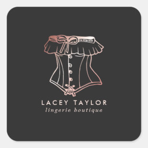 Pegatina Cuadrada Negocio de boutique de lencería con logotipo de co
