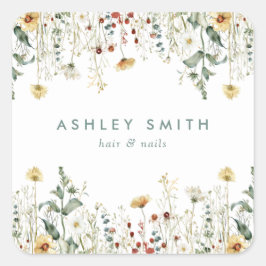 Pegatina Cuadrada Negocio de campo de flores silvestres de verano