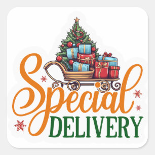 Pegatina Cuadrada Negocio de Entrega Especial Día Festivo Navidad