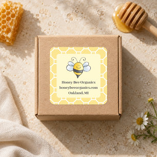 Pegatina Cuadrada Negocio de Miel de Abejorro Lindo Amarillo