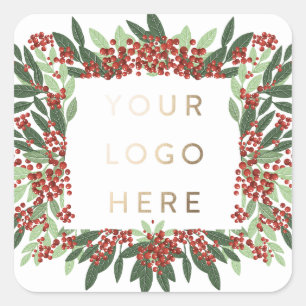 Pegatina Cuadrada Negocio de Navidad Botánica Logo Personalizado Sob