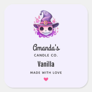 Pegatina Cuadrada Negocio de velas caprichosas con una calavera en e